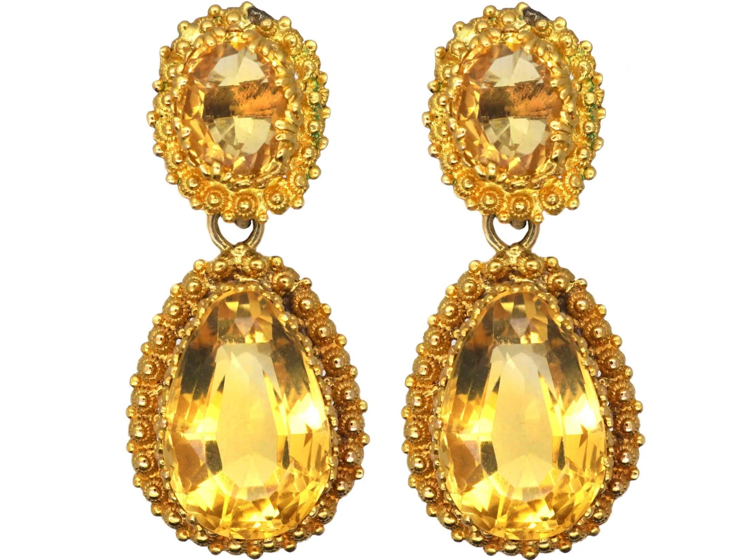 French 18ct Gold Early 19th Century Drop Earrings Set With Citrines 3 French 18ct Gold Early 19th Century Drop Earrings Set With Citrines