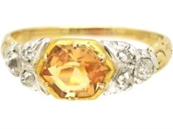 Georgian 18ct Gold, Topaz & Old Mine Cut Diamond Ring -Antique Jewellery Company DSC02064 scaled 2