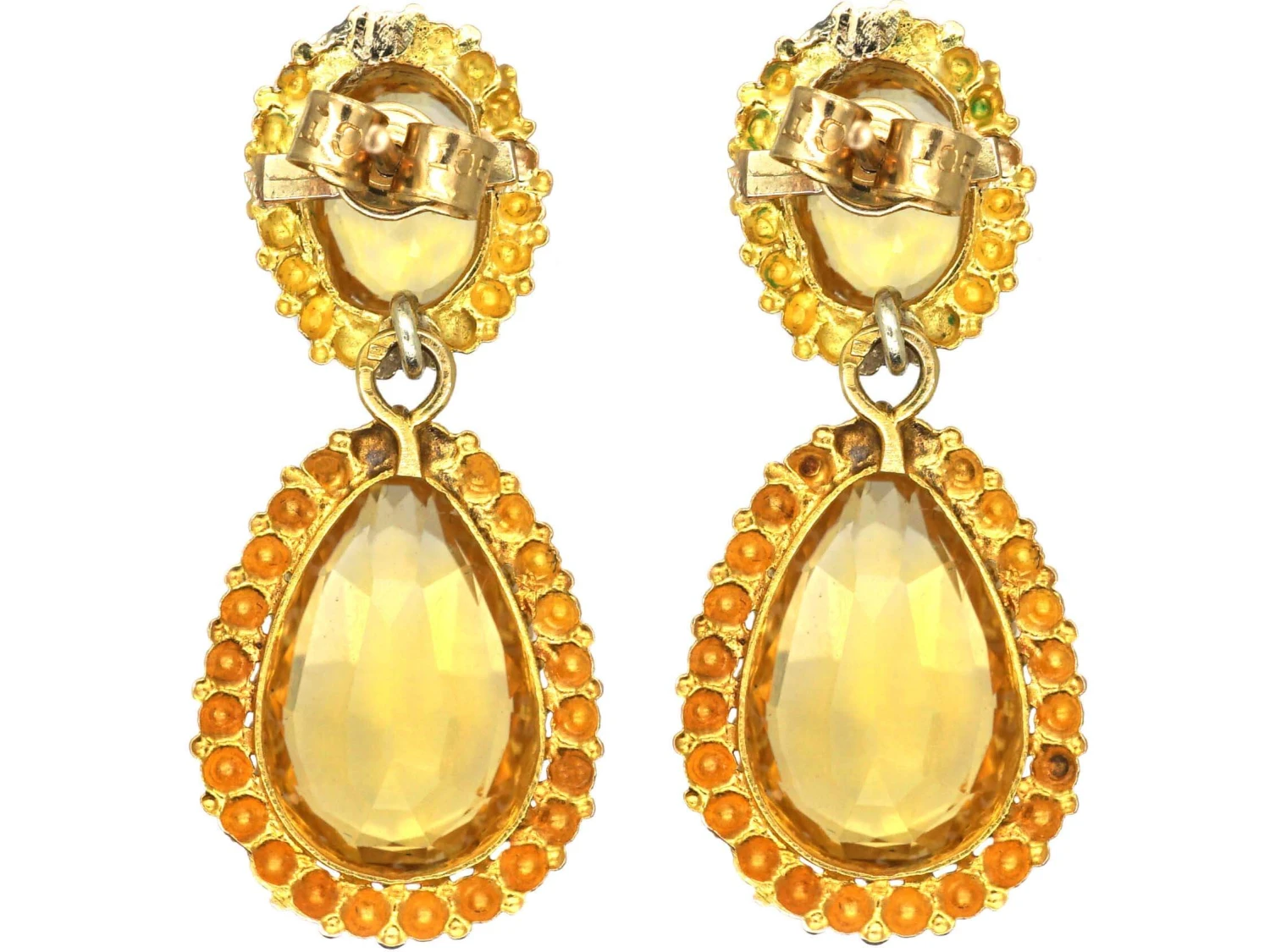 French 18ct Gold Early 19th Century Drop Earrings Set With Citrines 4 French 18ct Gold Early 19th Century Drop Earrings Set With Citrines - Image 2