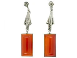 Art Deco Silver, Carnelian & Marcasite Drop Earrings
