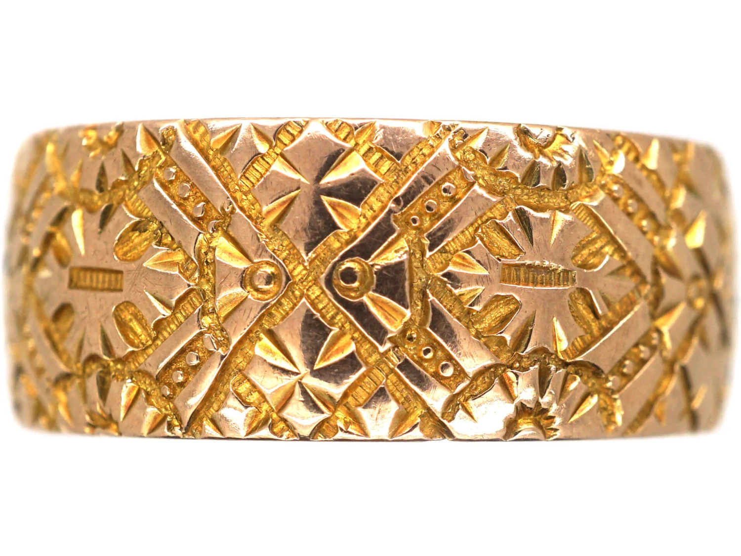 Victorian 9ct Gold Wide Wedding Band With Incised Detail 3 Victorian 9ct Gold Wide Wedding Band With Incised Detail