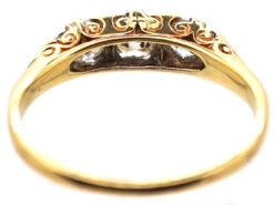 Edwardian 18ct Gold Carved Half Hoop Three Stone Diamond Ring 10 Edwardian 18ct Gold Carved Half Hoop Three Stone Diamond Ring -Antique Jewellery Company DSC02138