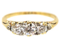 Edwardian 18ct Gold Carved Half Hoop Three Stone Diamond Ring 13 Edwardian 18ct Gold Carved Half Hoop Three Stone Diamond Ring -Antique Jewellery Company DSC02151 1