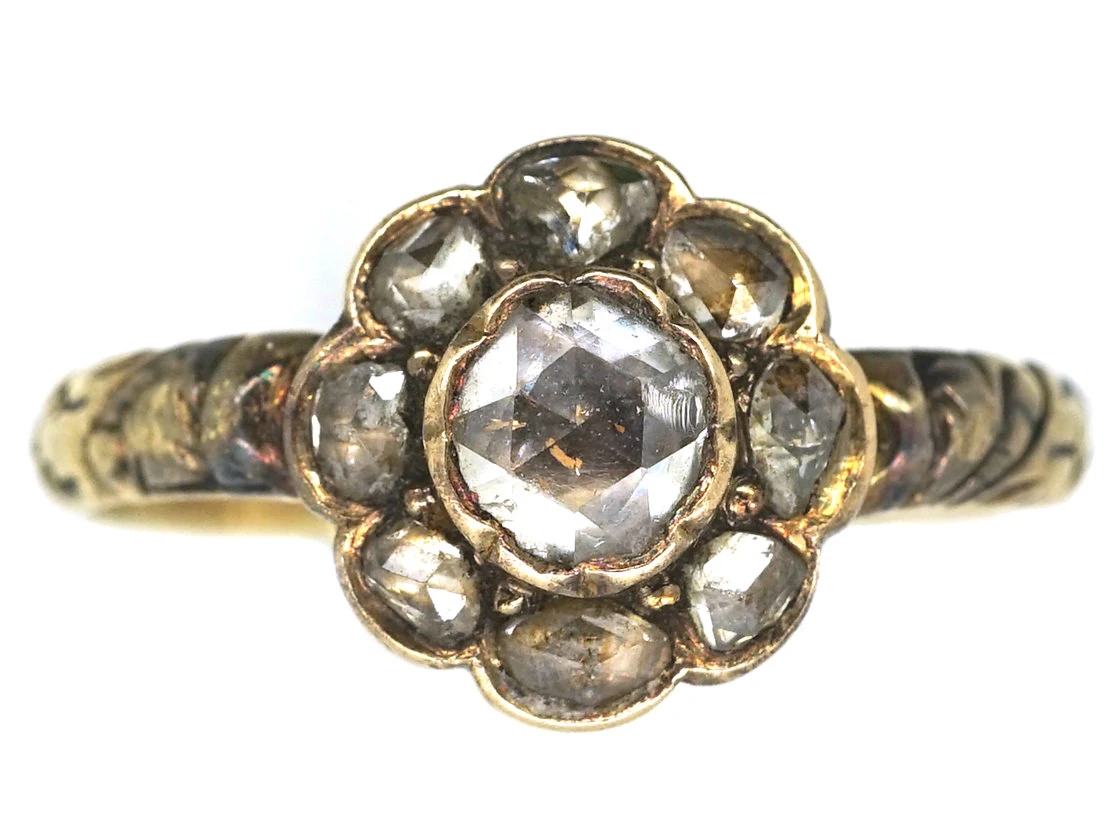 Georgian 18ct Gold Rose Diamond Cluster Ring 3 Georgian 18ct Gold Rose Diamond Cluster Ring