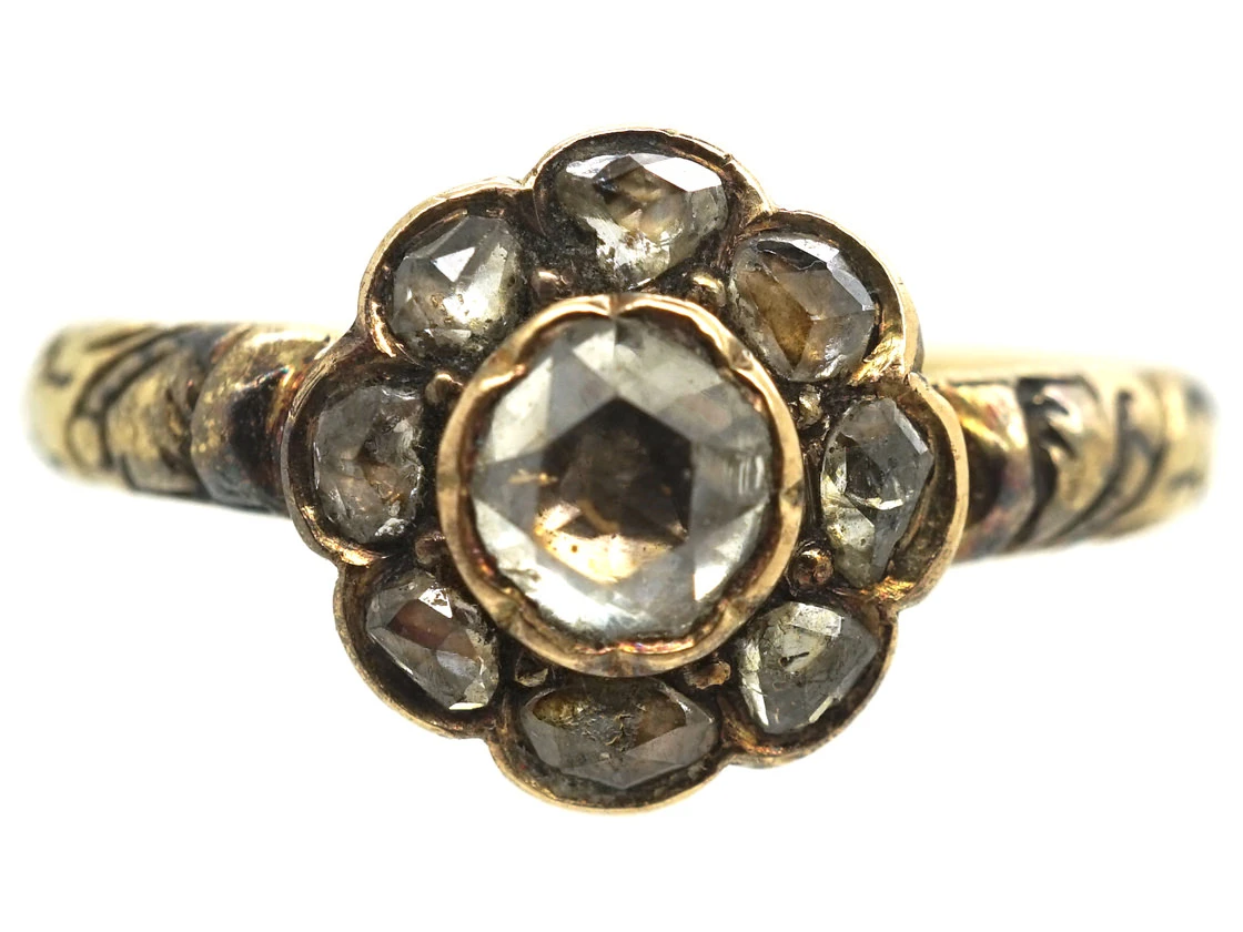 Georgian 18ct Gold Rose Diamond Cluster Ring 10 Georgian 18ct Gold Rose Diamond Cluster Ring - Image 8