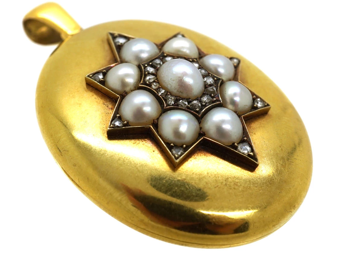 Victorian 18ct Gold Locket With Natural Split Pearl & Rose Diamond Star Motif 4 Victorian 18ct Gold Locket With Natural Split Pearl & Rose Diamond Star Motif - Image 2