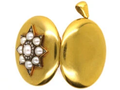 Victorian 18ct Gold Locket With Natural Split Pearl & Rose Diamond Star Motif 9 Victorian 18ct Gold Locket With Natural Split Pearl & Rose Diamond Star Motif -Antique Jewellery Company DSC02214 1