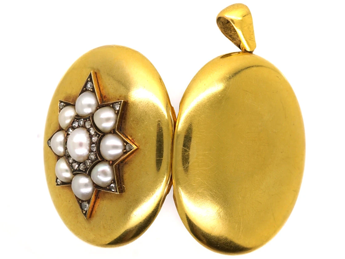 Victorian 18ct Gold Locket With Natural Split Pearl & Rose Diamond Star Motif 5 Victorian 18ct Gold Locket With Natural Split Pearl & Rose Diamond Star Motif - Image 3