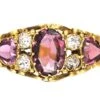 Victorian 15ct Gold Ring Set With A Garnet, Two Heart Shaped Garnets & Diamonds -Antique Jewellery Company DSC02219 1
