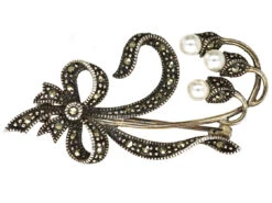 Silver, Marcasite & Pearl Flower Brooch