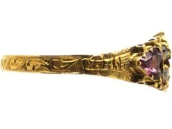Victorian 15ct Gold Ring Set With A Garnet, Two Heart Shaped Garnets & Diamonds -Antique Jewellery Company DSC02245