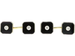 Art Deco 18ct Gold & Platinum, Onyx & Diamond Cufflinks