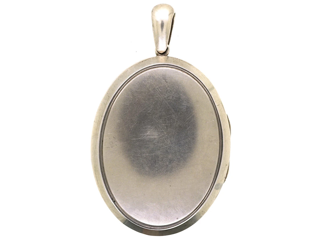Victorian Large Oval Silver Plain Locket 3 Victorian Large Oval Silver Plain Locket