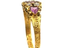 Victorian 15ct Gold Ring Set With A Garnet, Two Heart Shaped Garnets & Diamonds -Antique Jewellery Company DSC02268