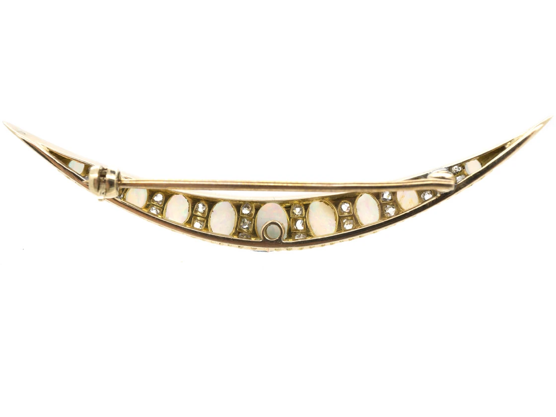 Victorian 18ct Gold Opal & Diamond Crescent Brooch 4 Victorian 18ct Gold Opal & Diamond Crescent Brooch - Image 2