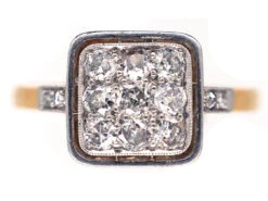 Art Deco 18ct Gold & Platinum Diamond Set Square Ring