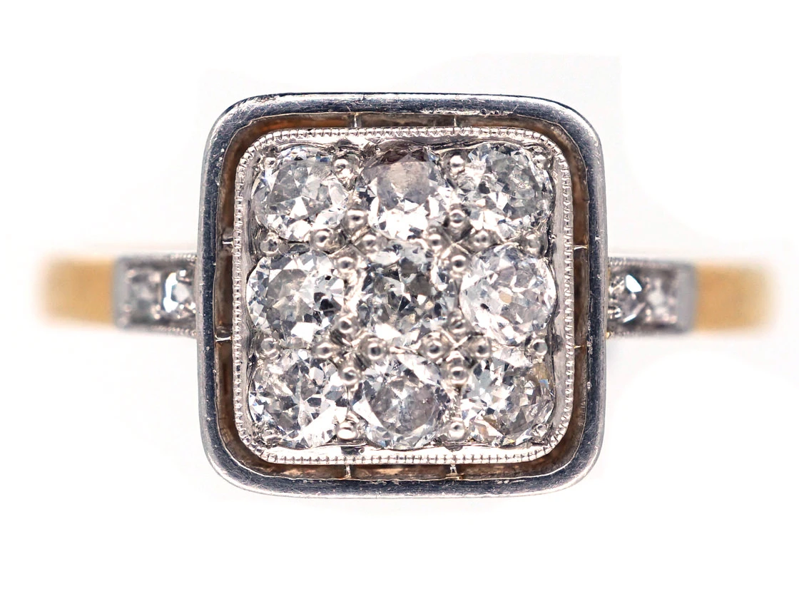 Art Deco 18ct Gold & Platinum Diamond Set Square Ring 3 Art Deco 18ct Gold & Platinum Diamond Set Square Ring