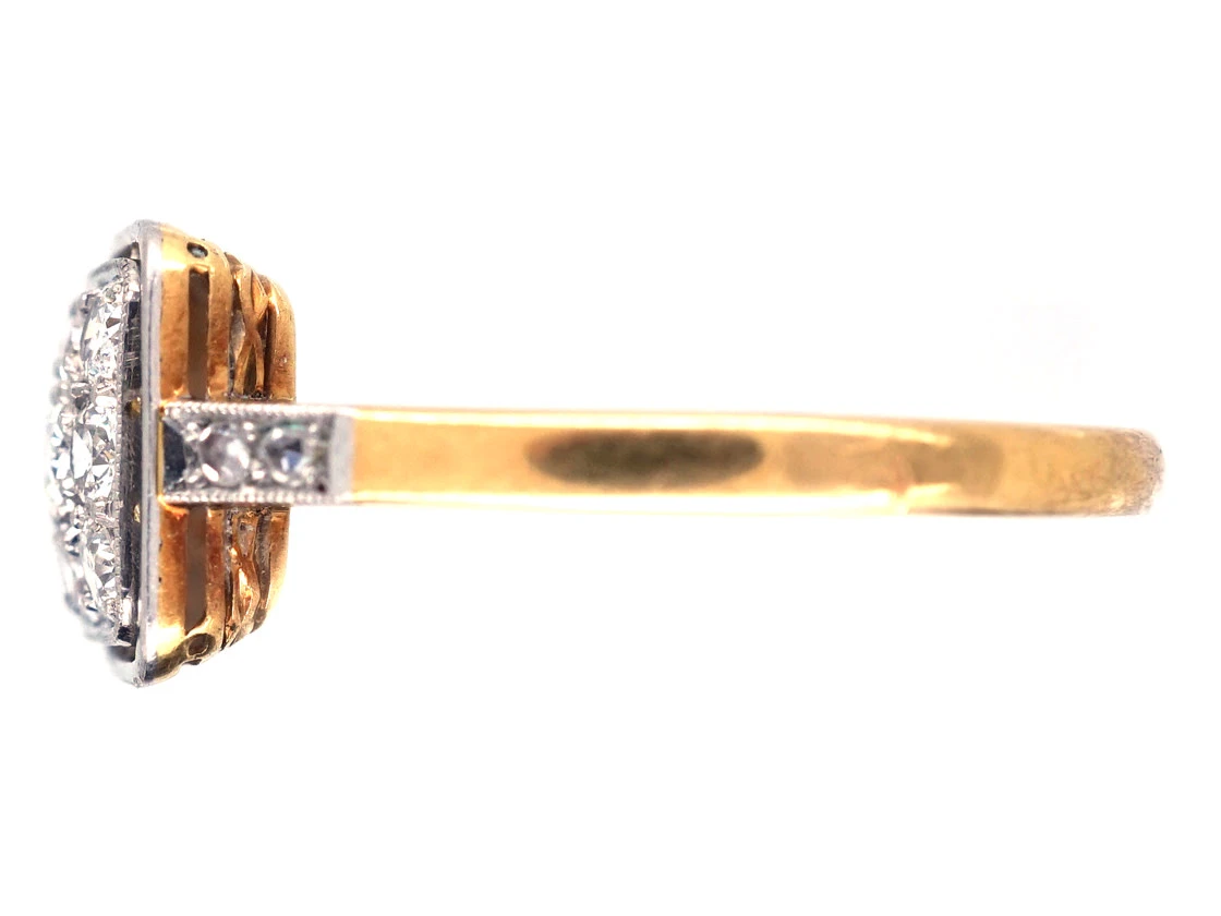 Art Deco 18ct Gold & Platinum Diamond Set Square Ring 8 Art Deco 18ct Gold & Platinum Diamond Set Square Ring - Image 6