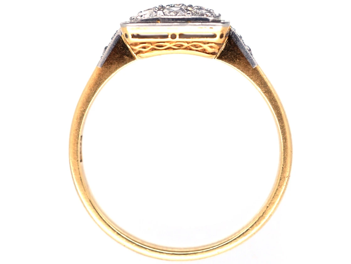 Art Deco 18ct Gold & Platinum Diamond Set Square Ring 7 Art Deco 18ct Gold & Platinum Diamond Set Square Ring - Image 5
