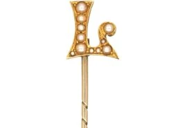 Edwardian Gold Tie Pin Set With Natural Split Pearls In An L Shape