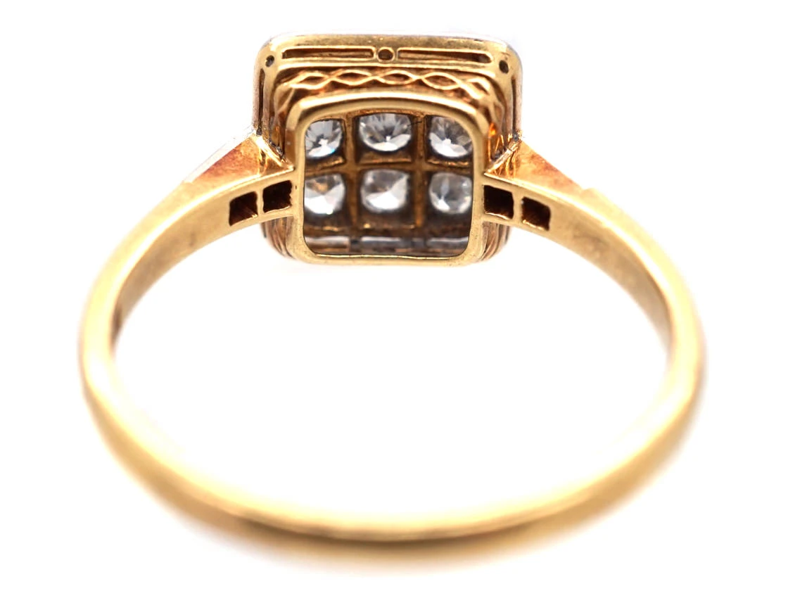 Art Deco 18ct Gold & Platinum Diamond Set Square Ring 6 Art Deco 18ct Gold & Platinum Diamond Set Square Ring - Image 4