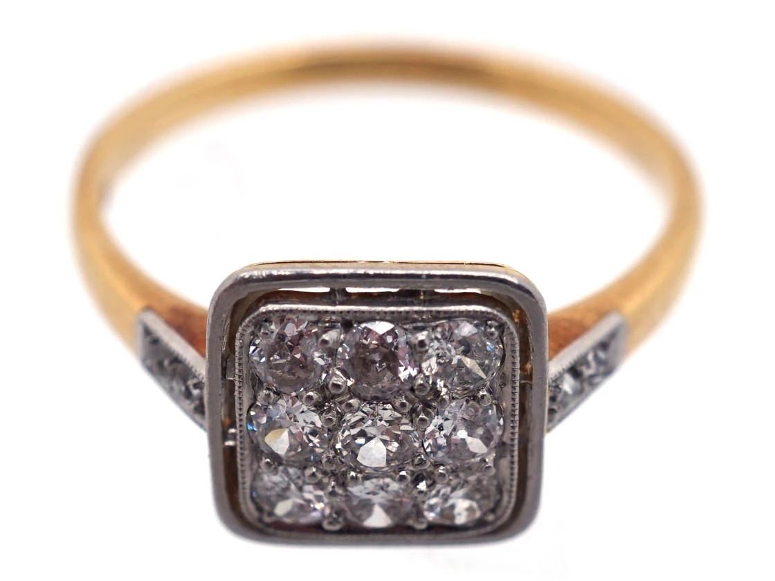 Art Deco 18ct Gold & Platinum Diamond Set Square Ring 5 Art Deco 18ct Gold & Platinum Diamond Set Square Ring - Image 3