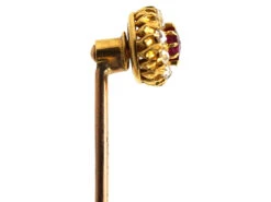 Edwardian 18ct Gold Ruby & Diamond Cluster Stick Pin 9 Edwardian 18ct Gold Ruby & Diamond Cluster Stick Pin -Antique Jewellery Company DSC02299