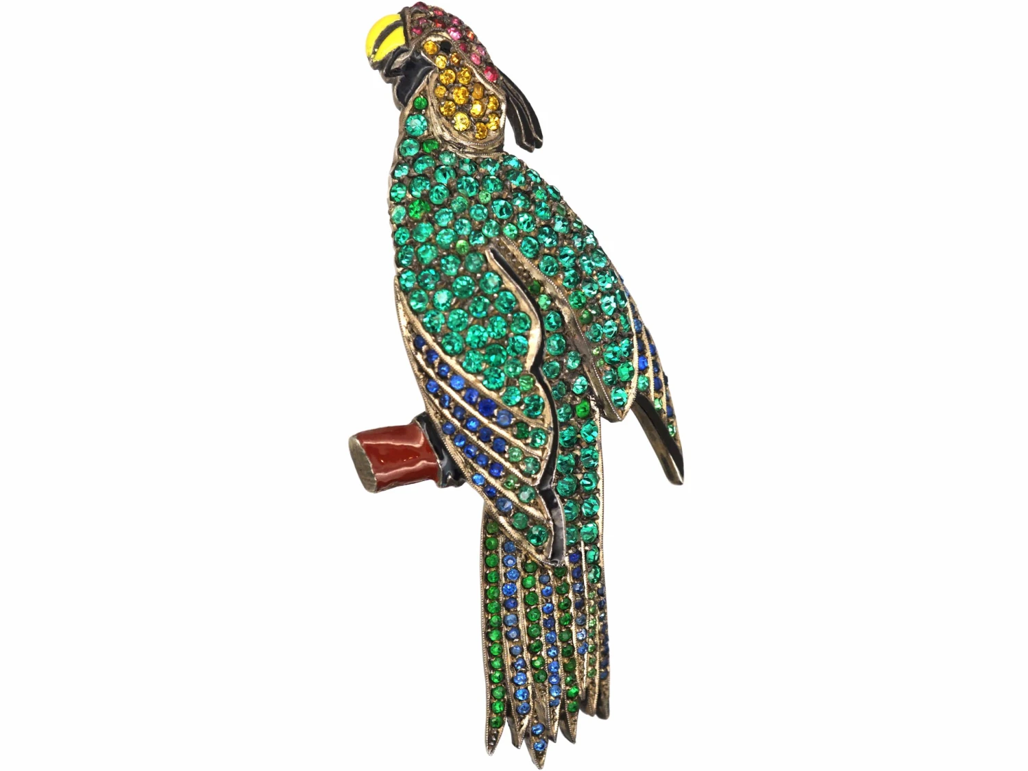 Art Deco Large Silver, Enamel & Coloured Paste Brooch Of A Parrot 3 Art Deco Large Silver, Enamel & Coloured Paste Brooch Of A Parrot