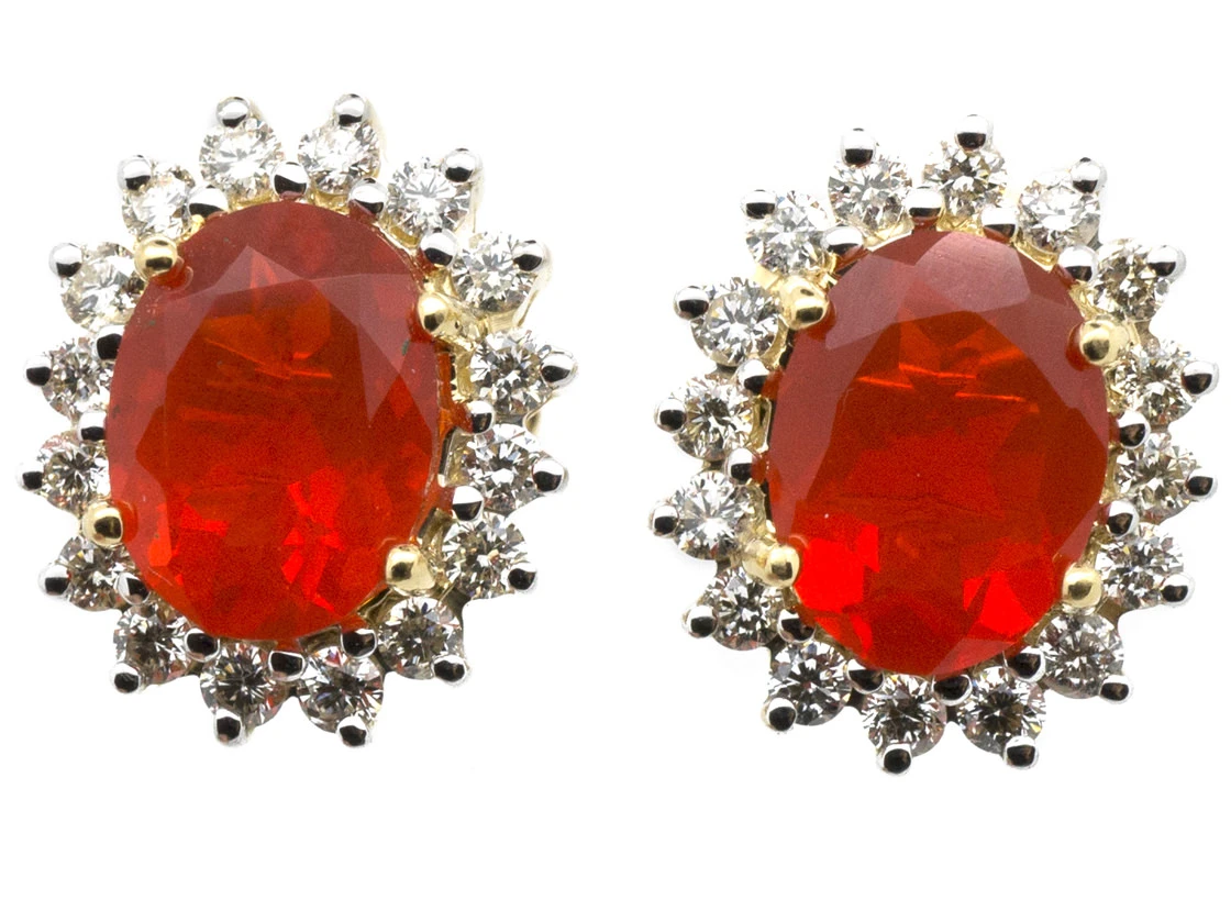 Fire Opal & Diamond Earrings 3 Fire Opal & Diamond Earrings