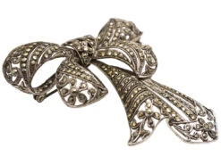 Art Deco Silver & Marcasite Bow Brooch -Antique Jewellery Company DSC02307