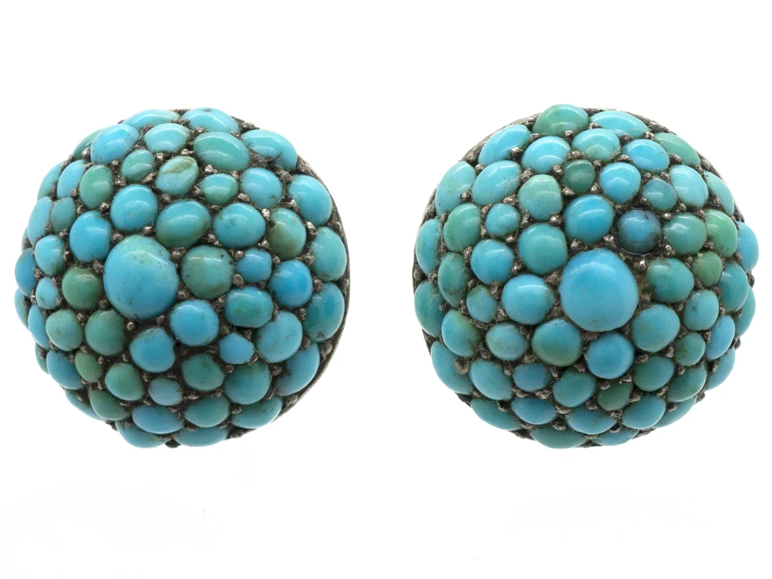 Victorian Round Pave Set Turquoise Earrings 3 Victorian Round Pave Set Turquoise Earrings