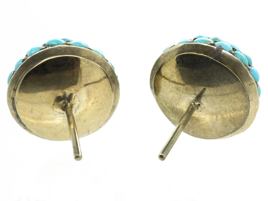 Victorian Round Pave Set Turquoise Earrings 4 Victorian Round Pave Set Turquoise Earrings - Image 2