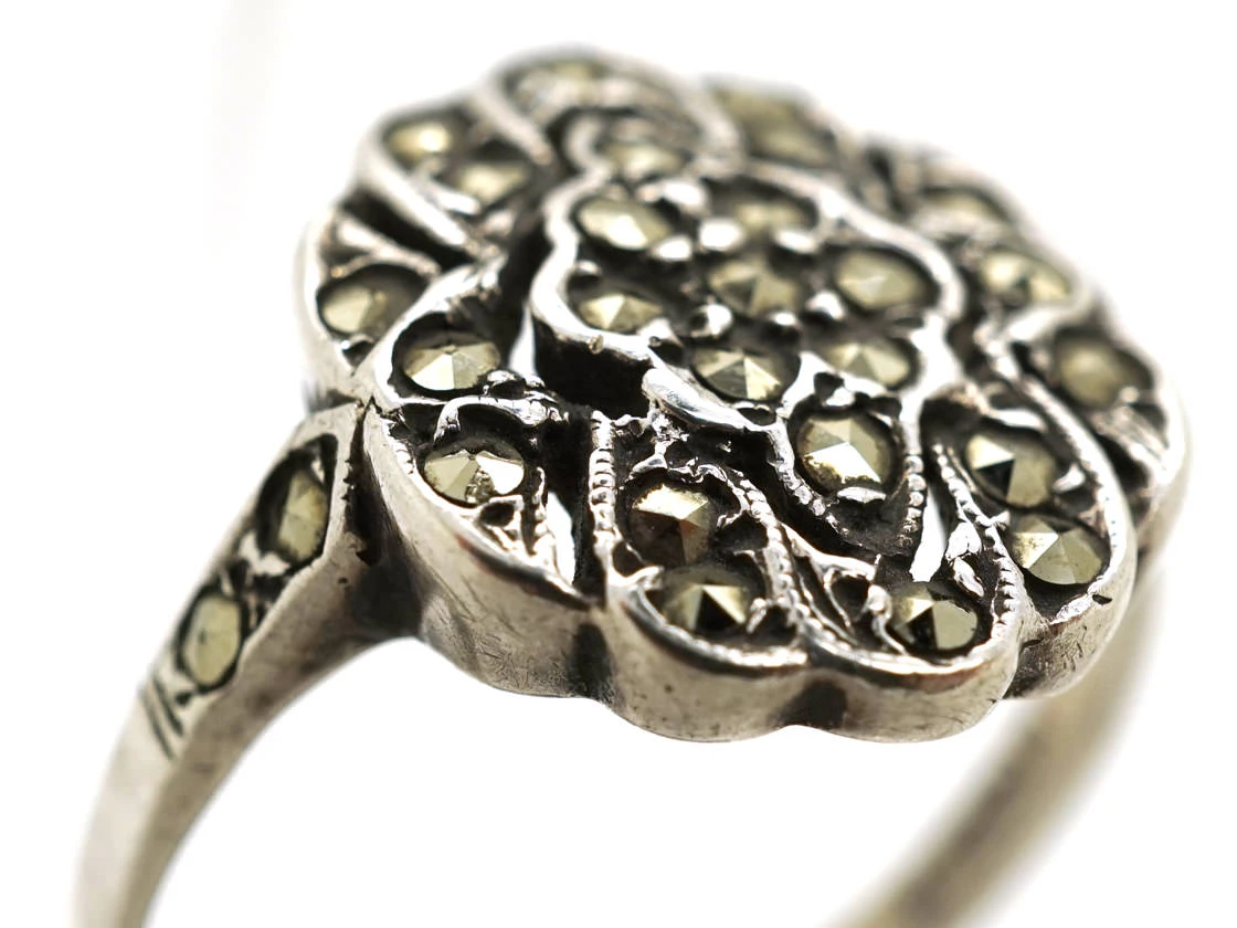 Silver & Marcasite Cluster Ring 6 Silver & Marcasite Cluster Ring - Image 4