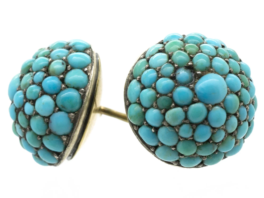 Victorian Round Pave Set Turquoise Earrings 5 Victorian Round Pave Set Turquoise Earrings - Image 3