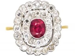 1950s 18ct Gold & Platinum, Ruby & Diamond Cluster Ring
