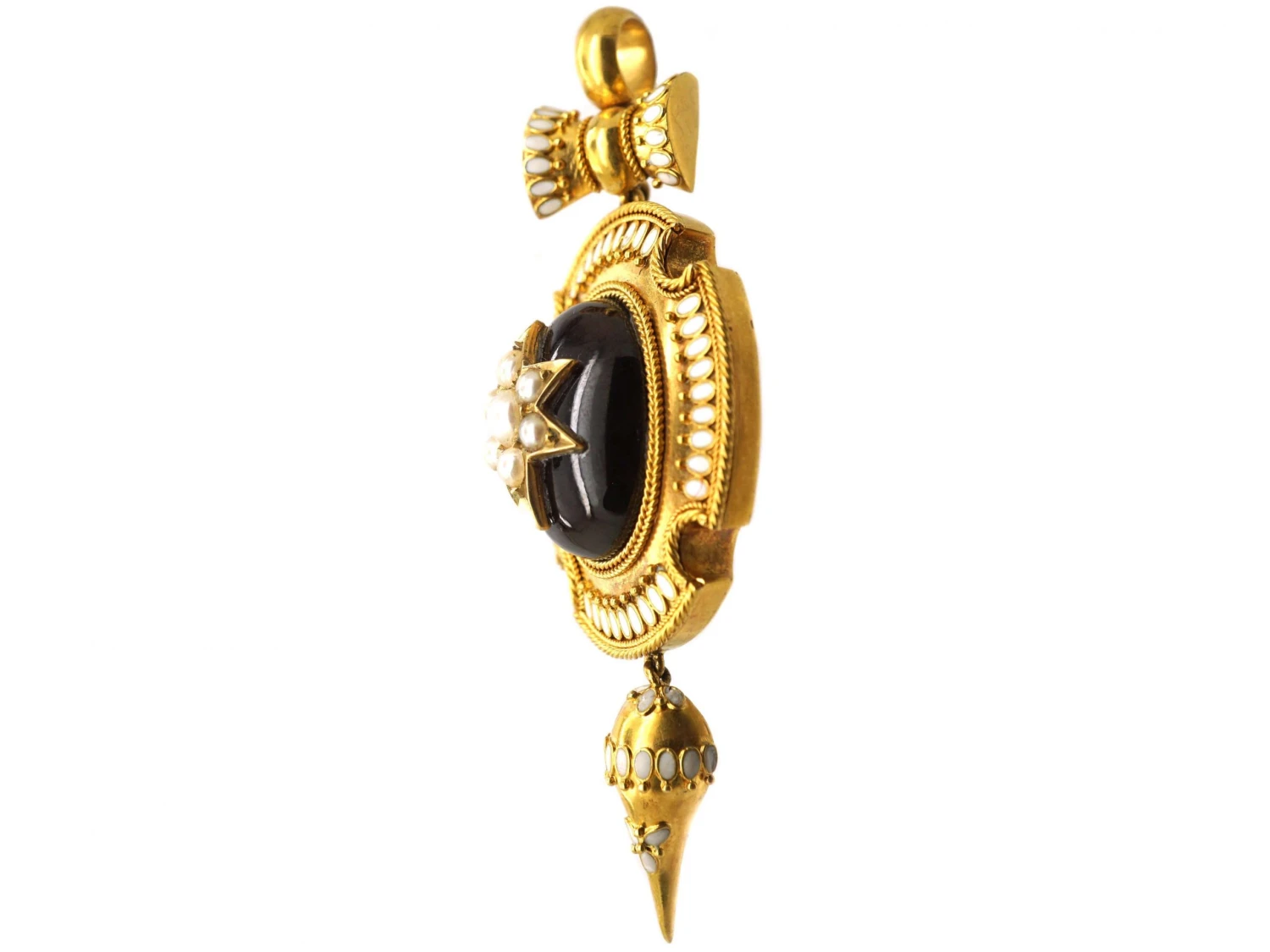 Victorian 18ct Gold Pendant By E. W Streeter Set With A Cabochon Garnet With Natural Split Pearls 4 Victorian 18ct Gold Pendant By E. W Streeter Set With A Cabochon Garnet With Natural Split Pearls - Image 2