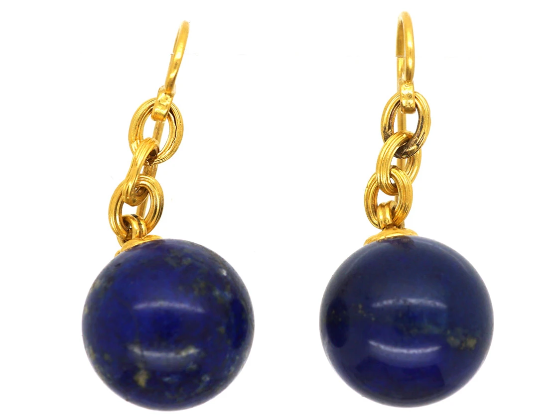 French 18ct Gold & Lapis Lazuli Earrings 3 French 18ct Gold & Lapis Lazuli Earrings