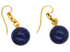 French 18ct Gold & Lapis Lazuli Earrings 12 French 18ct Gold & Lapis Lazuli Earrings -Antique Jewellery Company DSC02362