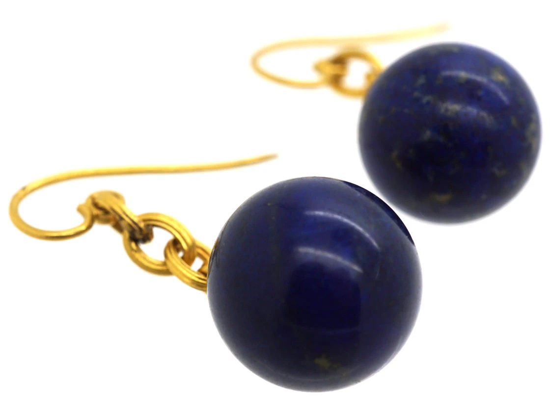 French 18ct Gold & Lapis Lazuli Earrings 5 French 18ct Gold & Lapis Lazuli Earrings - Image 3