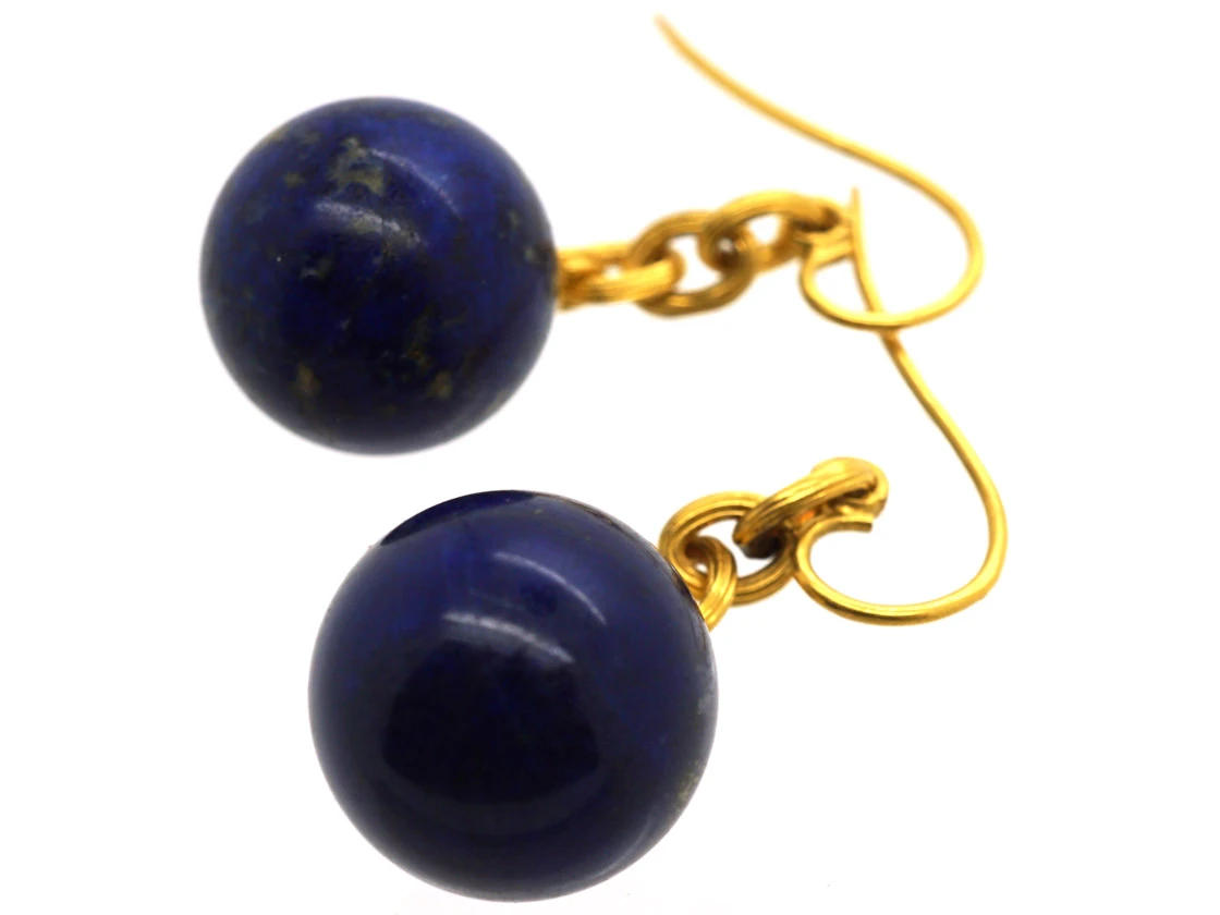 French 18ct Gold & Lapis Lazuli Earrings 6 French 18ct Gold & Lapis Lazuli Earrings - Image 4
