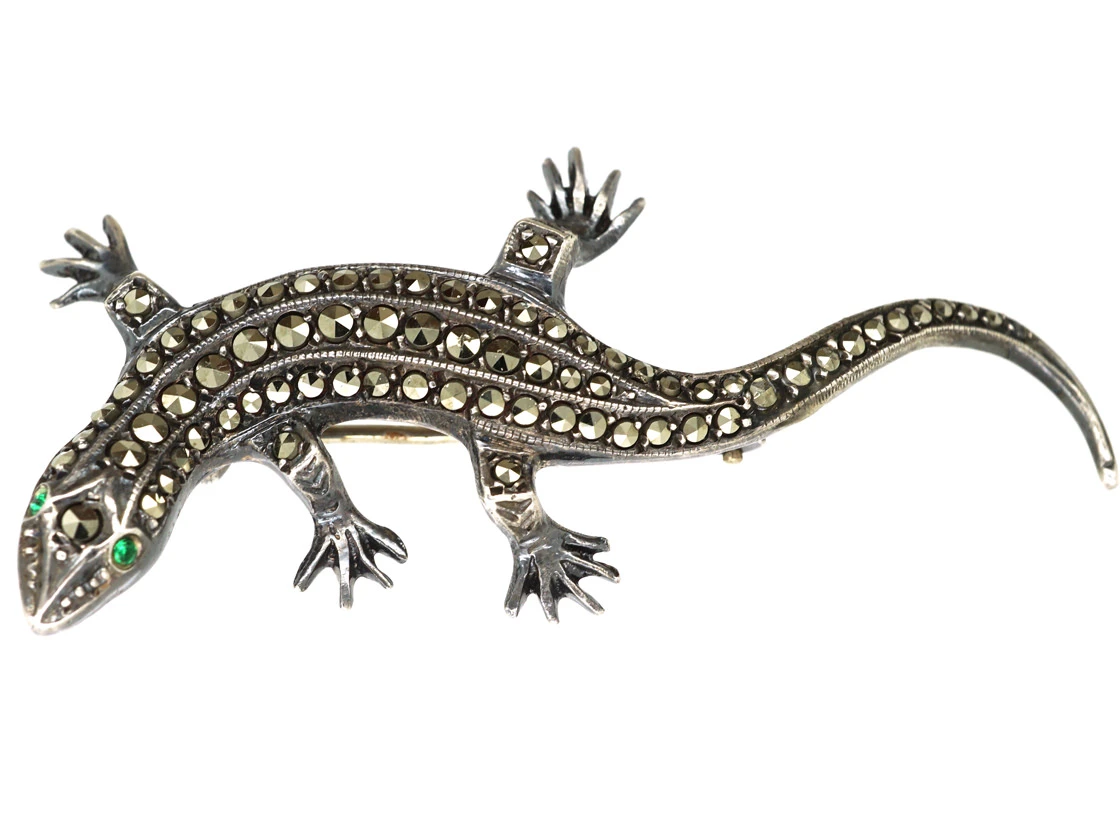 Art Deco Silver & Marcasite Lizard Brooch 3 Art Deco Silver & Marcasite Lizard Brooch