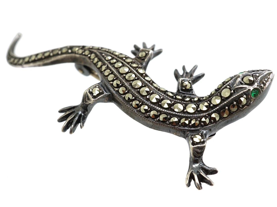 Art Deco Silver & Marcasite Lizard Brooch 4 Art Deco Silver & Marcasite Lizard Brooch - Image 2