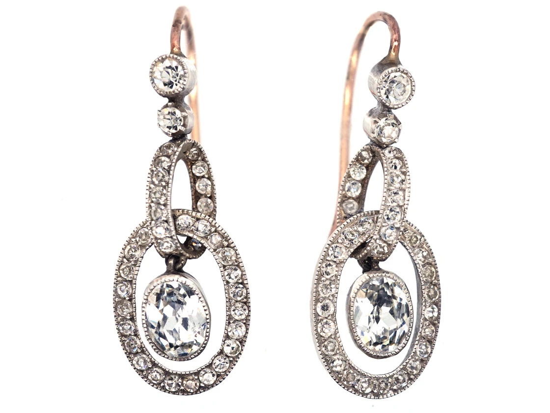 Edwardian Silver & Gold , Paste Double Loop Drop Earrings 3 Edwardian Silver & Gold , Paste Double Loop Drop Earrings