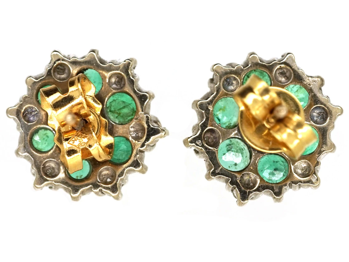 18ct White Gold Emerald & Diamond Cluster Earrings 6 18ct White Gold Emerald & Diamond Cluster Earrings - Image 4