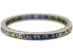 Art Deco Narrow Platinum, Sapphire & Diamond Eternity Ring 7 Art Deco Narrow Platinum, Sapphire & Diamond Eternity Ring -Antique Jewellery Company DSC02429