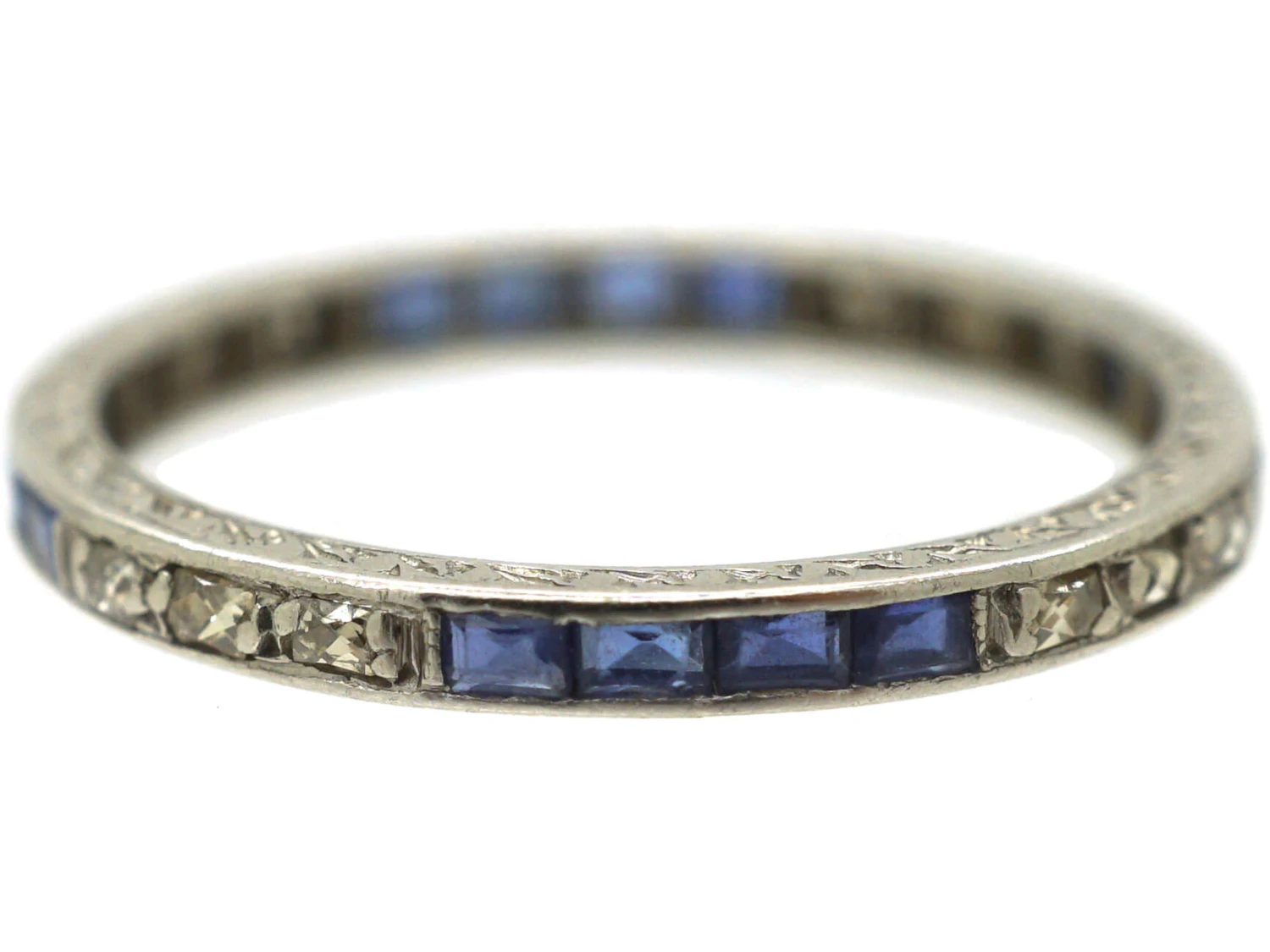 Art Deco Narrow Platinum, Sapphire & Diamond Eternity Ring 5 Art Deco Narrow Platinum, Sapphire & Diamond Eternity Ring - Image 3