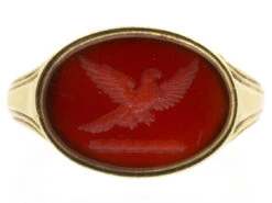 18ct Gold Early Victorian Carnelian Signet Ring With Carved Eagle Intaglio