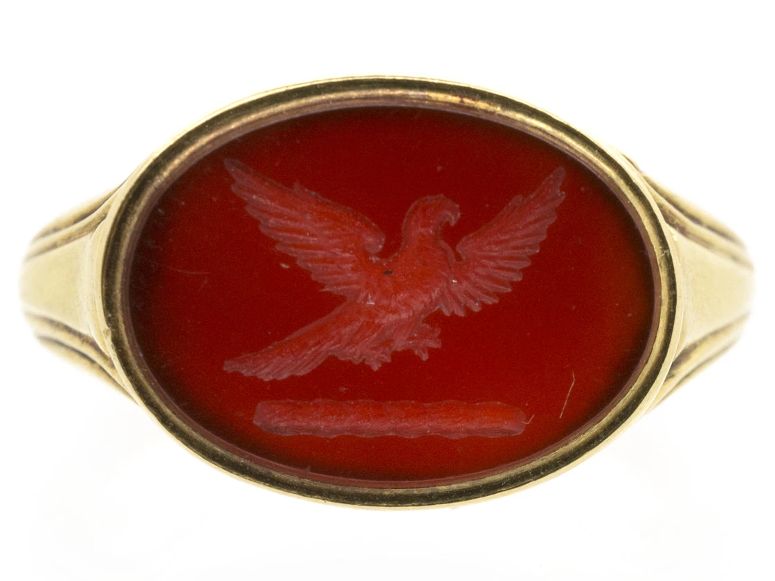18ct Gold Early Victorian Carnelian Signet Ring With Carved Eagle Intaglio 3 18ct Gold Early Victorian Carnelian Signet Ring With Carved Eagle Intaglio