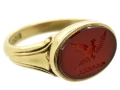 18ct Gold Early Victorian Carnelian Signet Ring With Carved Eagle Intaglio 15 18ct Gold Early Victorian Carnelian Signet Ring With Carved Eagle Intaglio -Antique Jewellery Company DSC02437