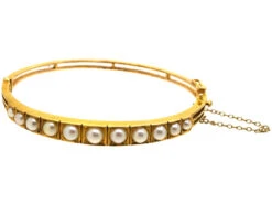 Edwardian 9ct Gold Bangle Set With Natural Split Pearls -Antique Jewellery Company DSC02444